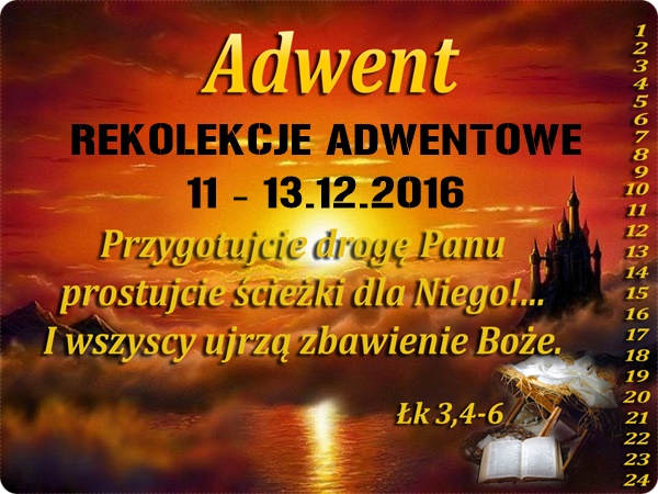 Ogłoszenia parafialne  i intencje mszalne 11 - 17.12.2016